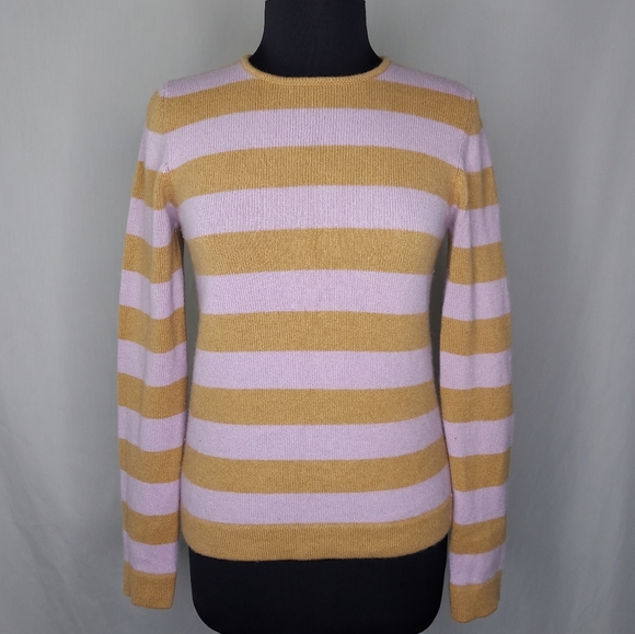 Lutz & Patmos Sweaters - Lutz & Patmos Cashmere Sweater Medium Stripe Round Neck Long Sleeve Tan Purple